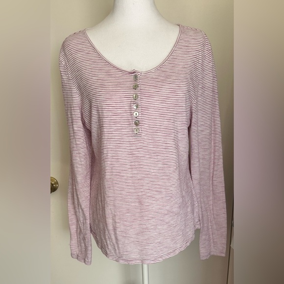 Sundance Women’s Top White Pink Stripe Henley Neck Long Sleeve Size M Cotton - Picture 10 of 11
